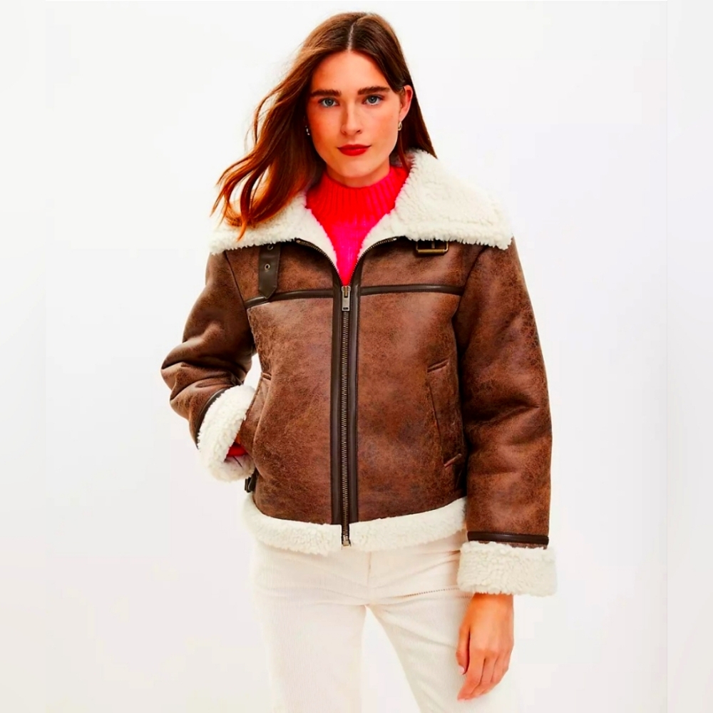Women's LOFT Faux Suede Sherpa Aviator Jacket